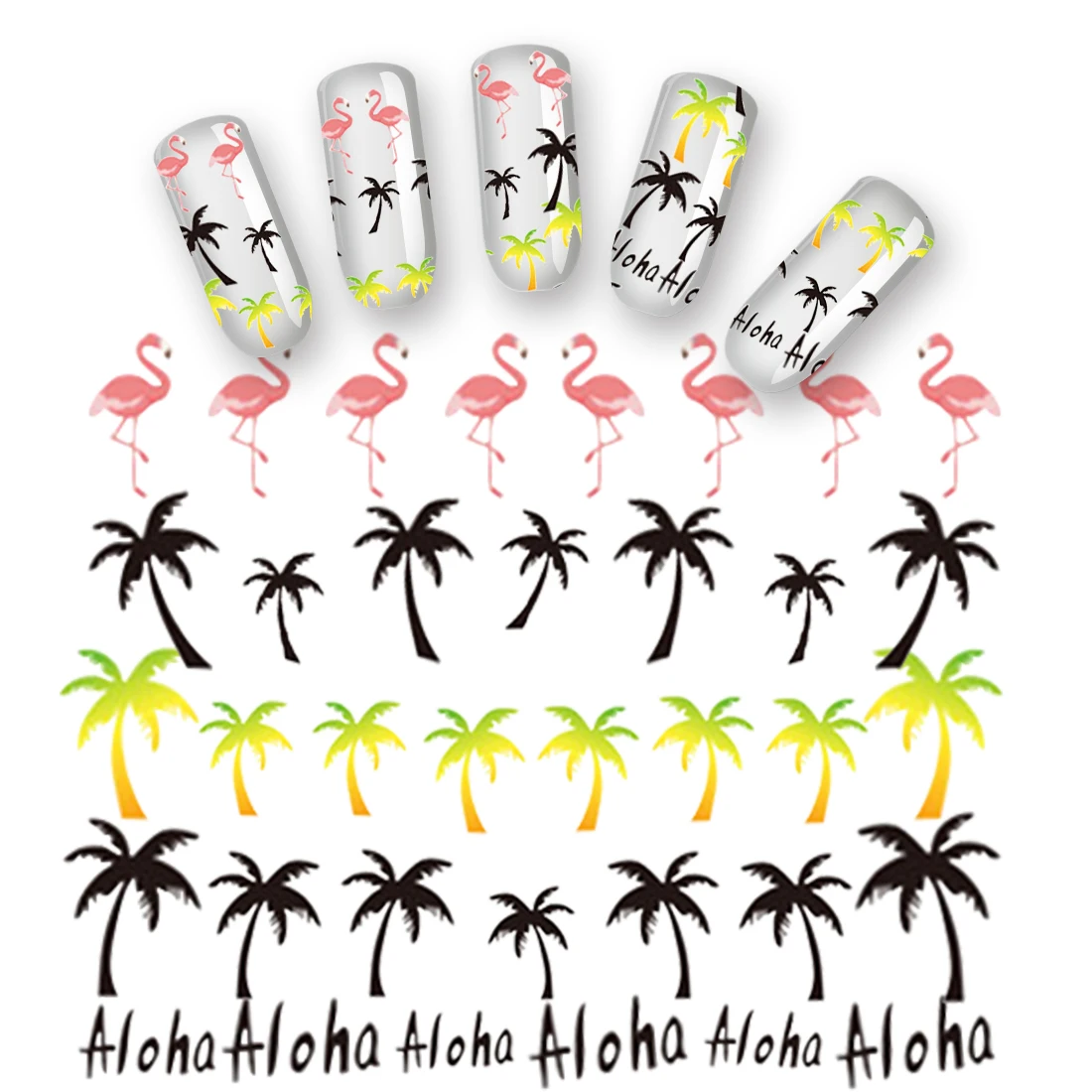 

Coconut Tree Palm Water Decals Tropical Series Nail Art Stickers 3D Flamingo Design Adesivos Water Transfer Nails Sticker
