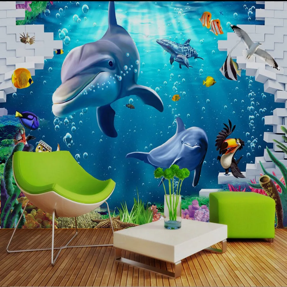 

Free Shipping Custom 3d Mural Mysterious Blue Underwater World TV Background Wallpaper Ocean Mural Children Wallpaper Cartoon