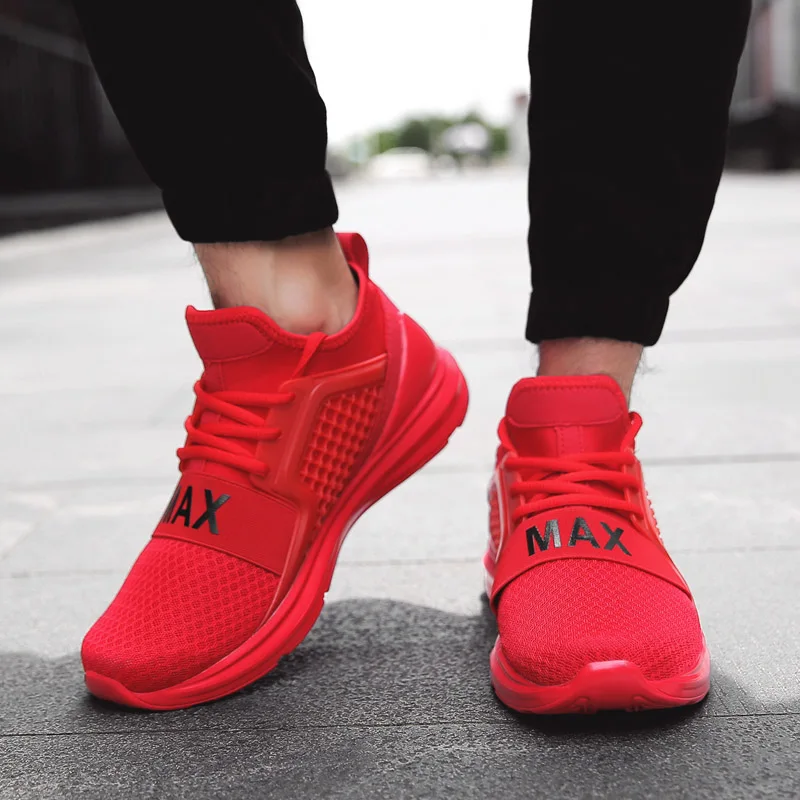 Weweya/пара размеров 36-48, мужские кроссовки, повседневная обувь, сетчатая Уличная обувь, мужская повседневная обувь, Мужская теннисная обувь на шнуровке - Цвет: Red