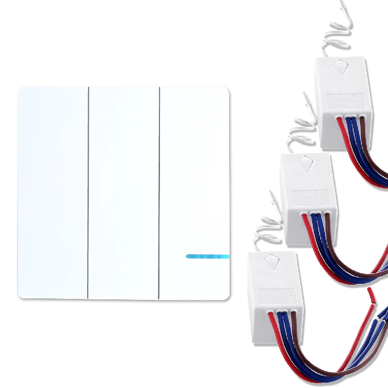 

Long Distance Remote Control Intelligent Light Switch, EU Single Bottom Free Wiring 3 Gang 3 Way Switch,Wireless Receiver