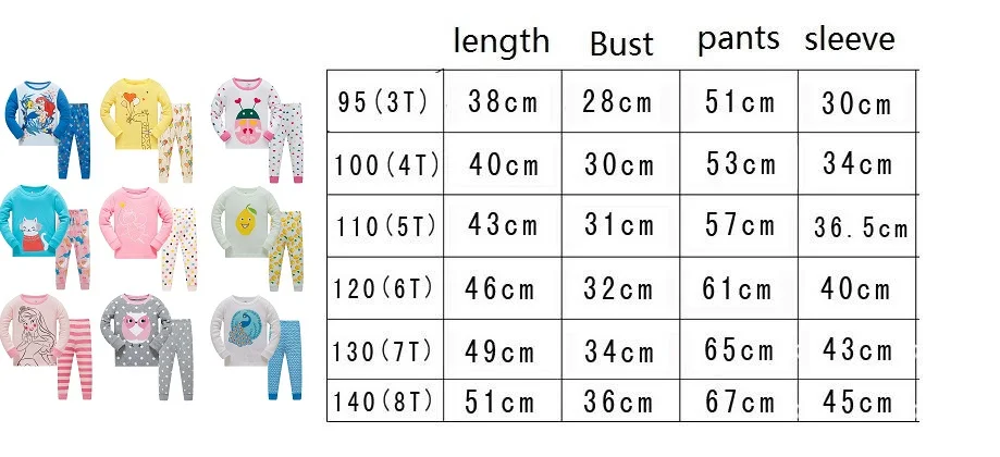 Пижамные костюмы с животными для маленьких девочек, комплекты детской одежды для детей 3, 4, 5, 6, 7, 8 лет, комплекты одежды для девочек, футболки, штаны, одежда для сна, хлопок