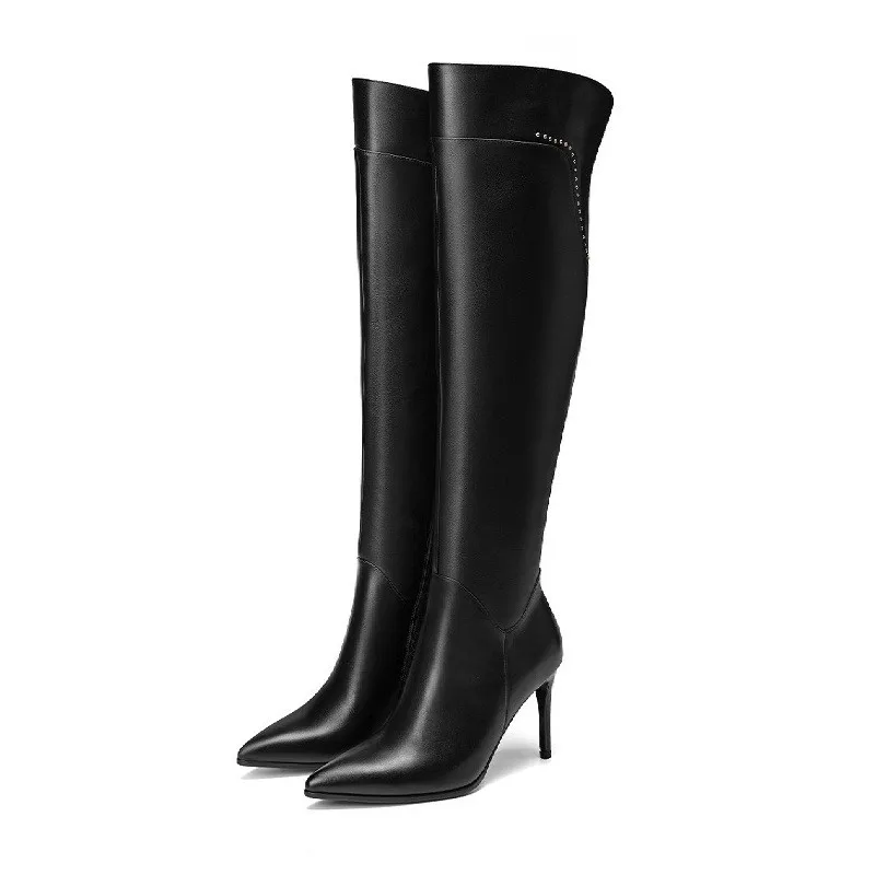 

2019 autumn and winter new pointed high-heeled high-heeled high-heeled knee women's boots black ljj 0406
