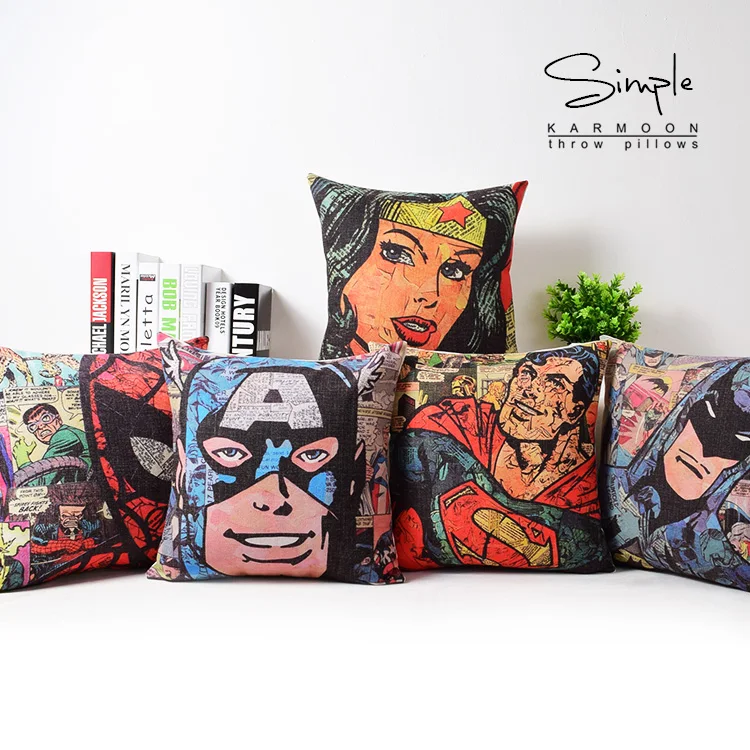 

Cut-up Comic Superhero Cushion Cover Vintage Wonder Woman Superman Spider Man Cushion Covers Sofa Seat Linen Pillow Case