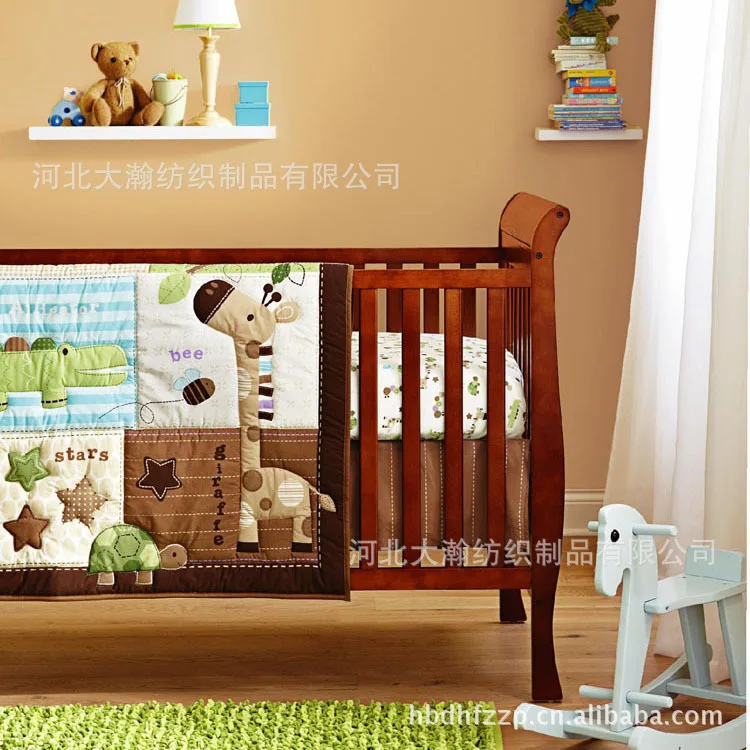 ФОТО Promotion! 3PCS  Embroidery Baby Girl Bedding 100%Cotton Printed Crib Bedding Set (bumper+sheet+pillow cover)