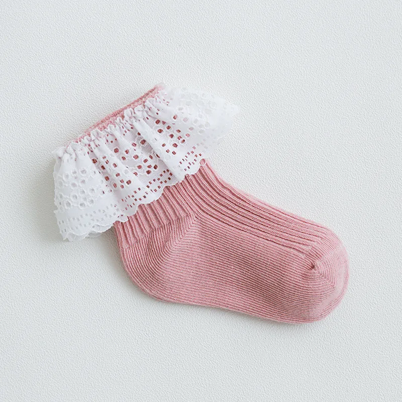 1 пара, весенне-летние новые кружевные детские носки для девочек, хлопковые удобные и дышащие носки принцессы для новорожденных, для малышей 0-12 месяцев - Цвет: Deep Pink
