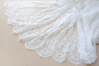 

3 yards vintage chantilly lace fabric, black french wedding lace fabric with eyelash scalloped border, bridal lace fabric