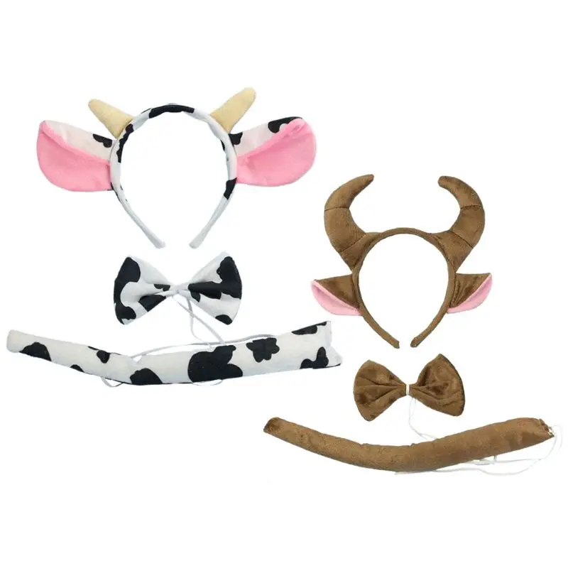 

3 Pcs/set Cow Animal Headwear Set Kids Girls Boys Headbands Bow Tie Halloween Children Day Dress Up Decoration Headband Gifts