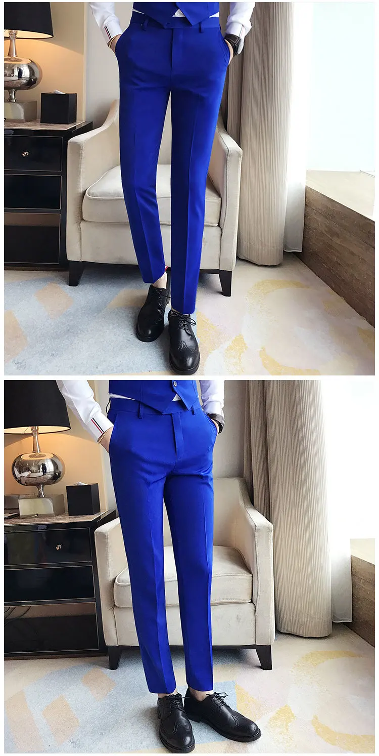 2019 Luxury Royal Blue Dress Suit Pant Men Classic Vintage Business ...