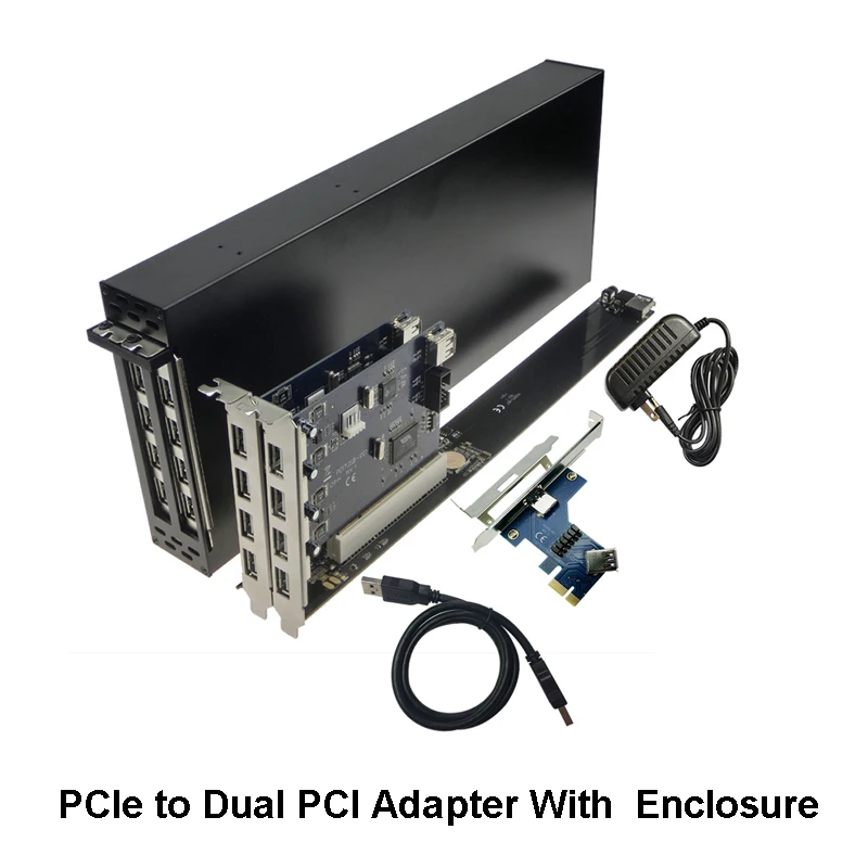 

PCIe PCI-E to Dual PCI 16x Slot Adapter Expansion Card with Enclosure Box Suitable for Long Size Full Size Card