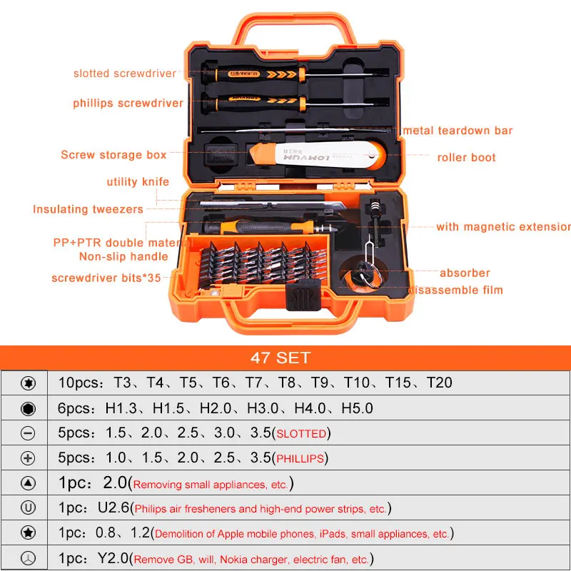 LOMVUM мини-отвертка набор магнитных прецизионных отверток Набор разборных хромированных отверток Vandium Набор бит - Цвет: 47 pcs set