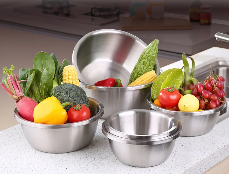 1PC Korean Fruit Vegetable Bowl Sliver Stainless Steel Food Bowl For