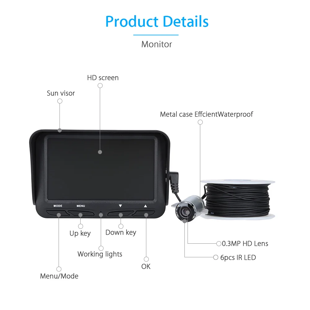 Рыболокатор DVR видео 4," 20 м 6 светодиодный инфракрасный светодиодный камера ночного видения для рыбалки подводная рыболовная камера+ подводная камера