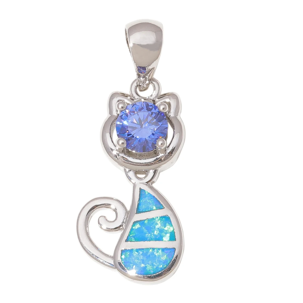 Cat Blue Fire Opal Tanzanite Silver Women Jewelry Gemstone Pendant Gift OD6979