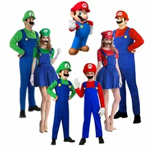 Взрослые Funy Супер Марио Луиджи братья сантехник косплей костюм для мужчин Мальчики Девочки Хэллоуин нарядное платье карнавальные Вечерние