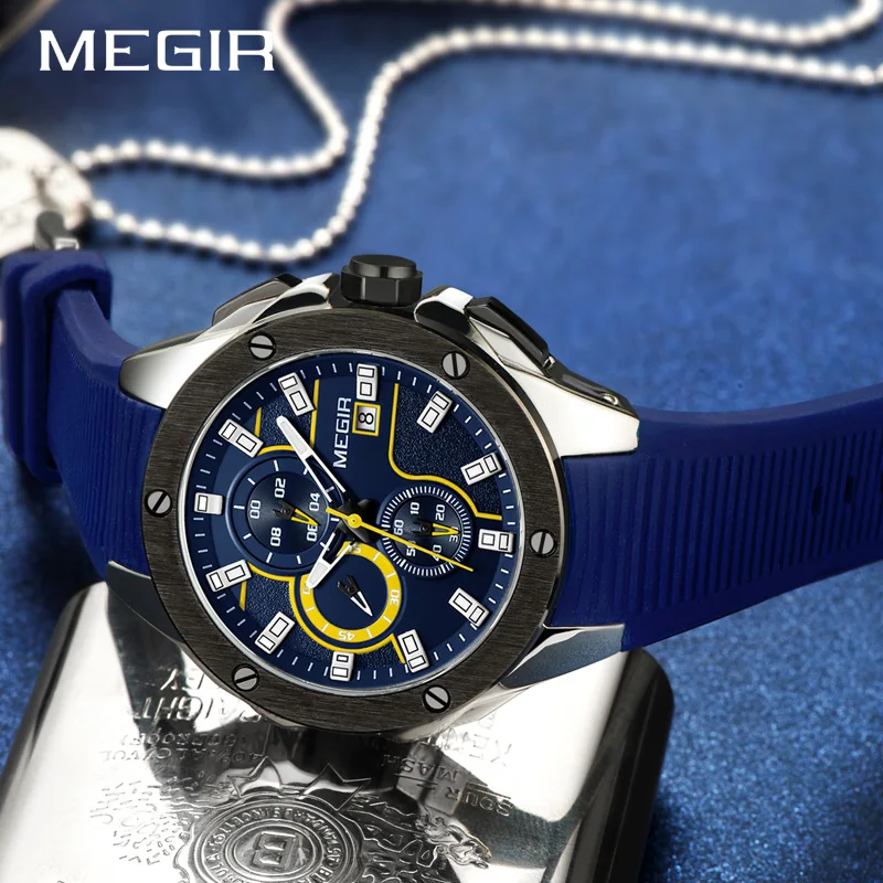 Мужские часы MEGIR силиконовые спортивные военные Топ люксовый бренд мужские