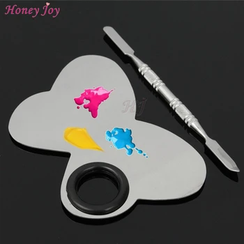 

1 set Butterfly Paint Makeup Color Palette Pallet Spatula Stainless Steel Plate with Spoon for Make up Mix Colors Color Mixing