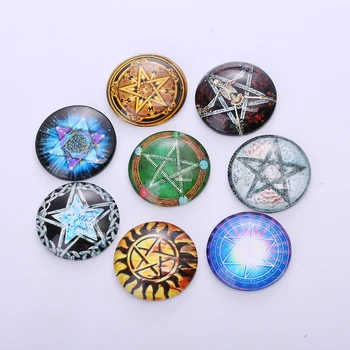 

Mixed Pentagram Pattern Glass Cabochons 20mm & 25mm Witchcraft Round Glass Cabochons Pendant Settings DIY Jewelry Findings