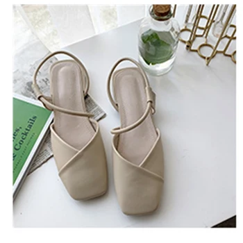 

New Style Women Summer Fashion Comforty Shallow Shoes Elegant Pure Color Slip-On Sweet Women Shoes Low Square Heel Casual