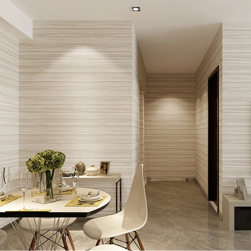 Modern Minimalis Bukan Tenunan Kayu Stripes Wallpaper Ruang Tamu