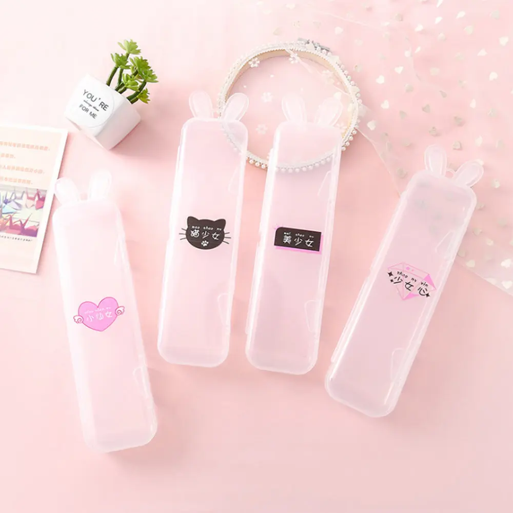 

Simple Transparent Pencil Case Rabbit Ear Multifunctional Pencil Box Plastic Storage Box Learning Stationery Office Supplies