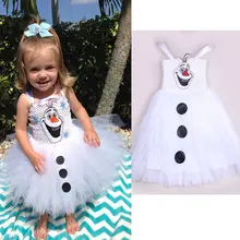 2015 Cartoon Snowman Olaf Costume Girls Baby Tulle Fancy Gown Tutu Dresses 2 7Y