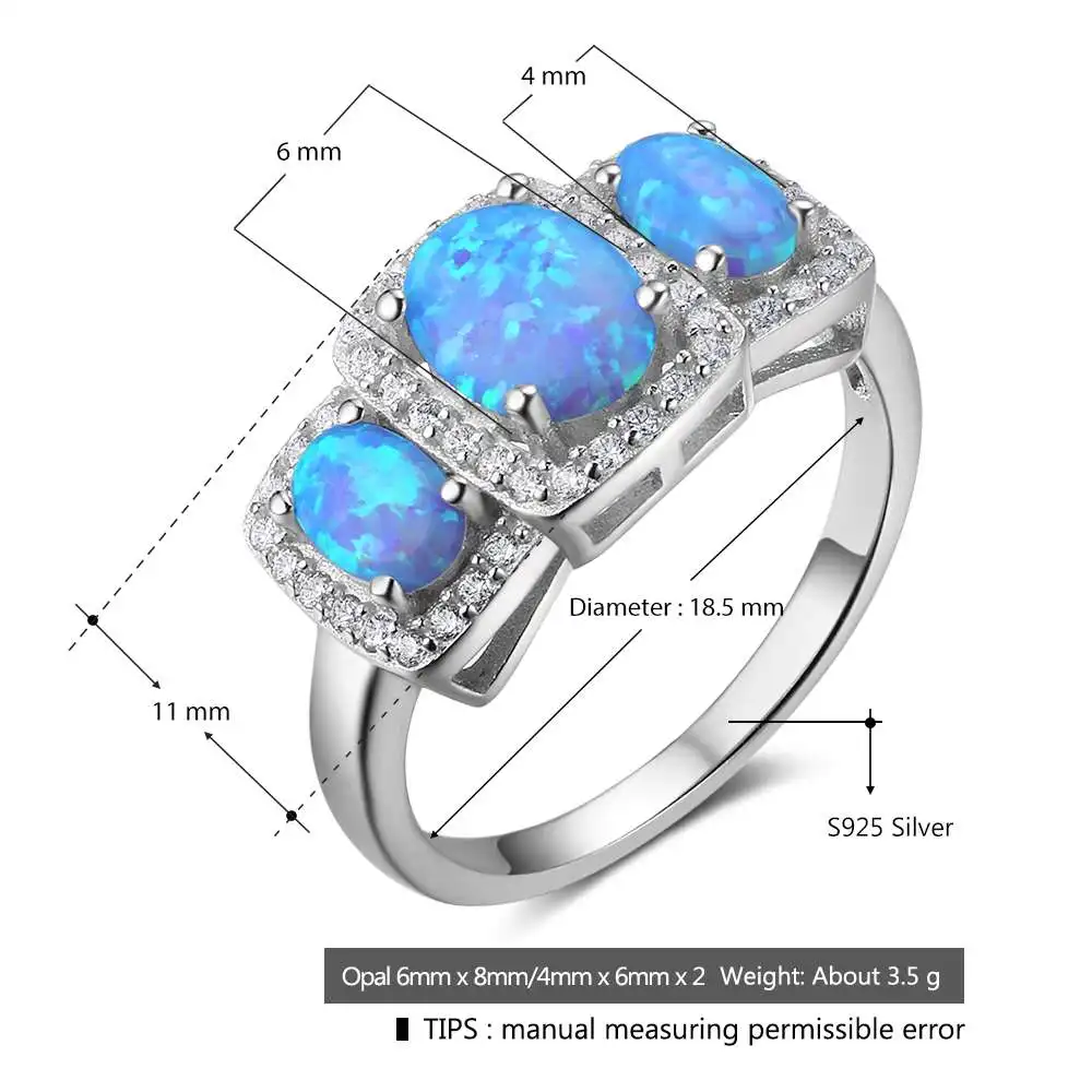 Роскошные женские кольца с фианитом и овальным голубым опалом, настоящее чистое 925 пробы Серебряное кольцо, идеи подарка для мамы(Lam Hub Fong