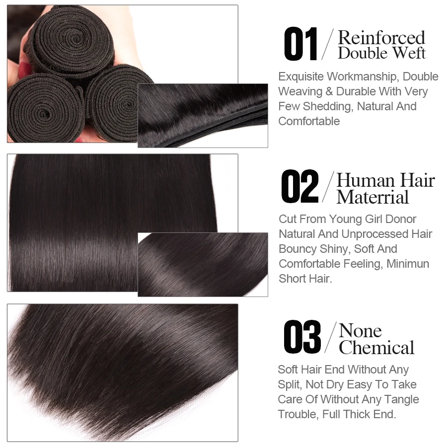 Straight Hair Bundles Brazilian Hair Weave Bundles Human Hair Bundles 3 4 Bundle Deals 8-28 Inch Non Remy Hair Weave RUIYU