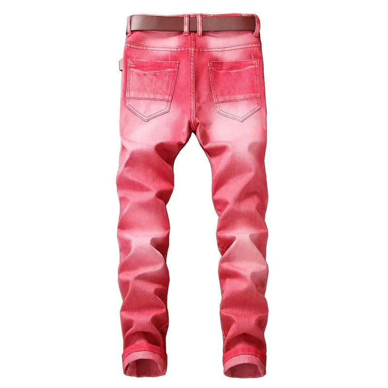 (No Belt) 2018 Spring Punk Style Men's Jeans Fashion Casual New Straight High Elasticity 28-42 Washed Ripped Hole Trousers