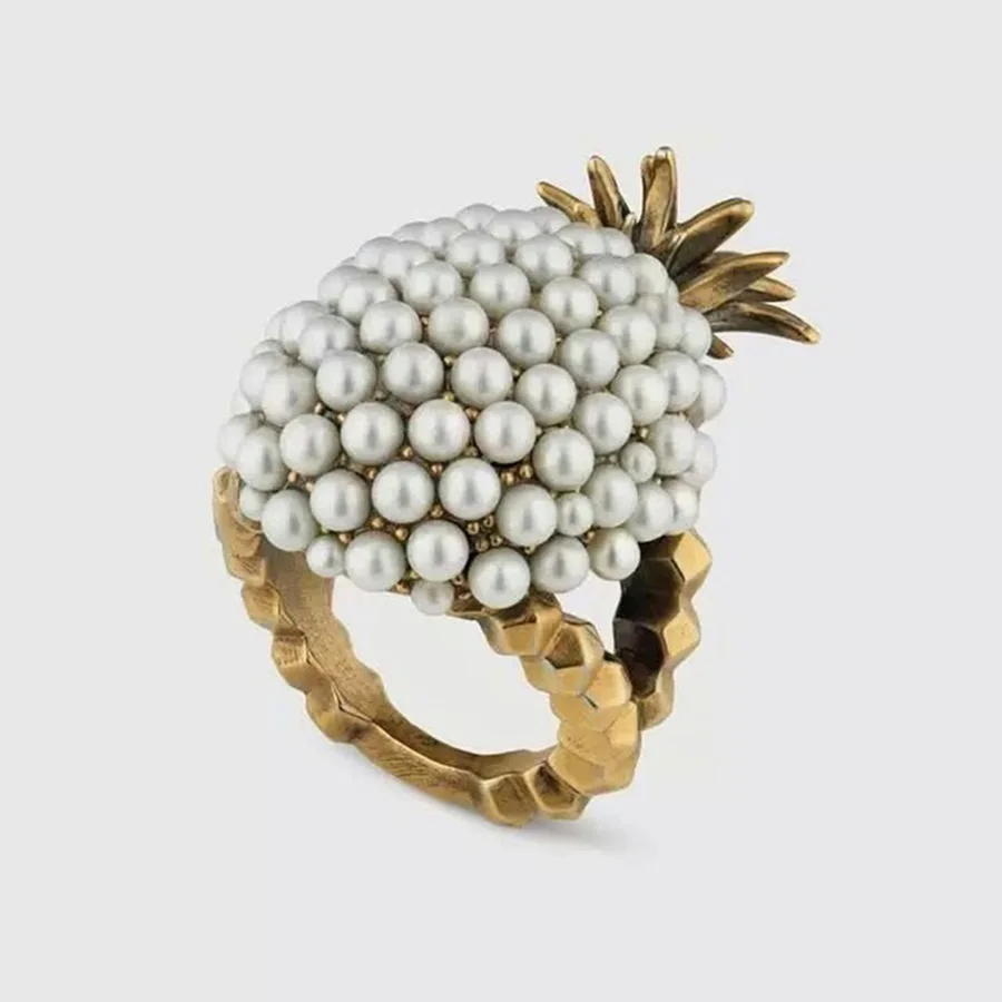 PEARL PINEAPPLE RING Бренд барокко, винтажная металлическая Львиная головка, серьги-гвоздики для женщин, серьги с кристаллами, жемчужные серьги с подвеской, ювелирные изделия Brincos - Окраска металла: PEARL PINEAPPLE RING