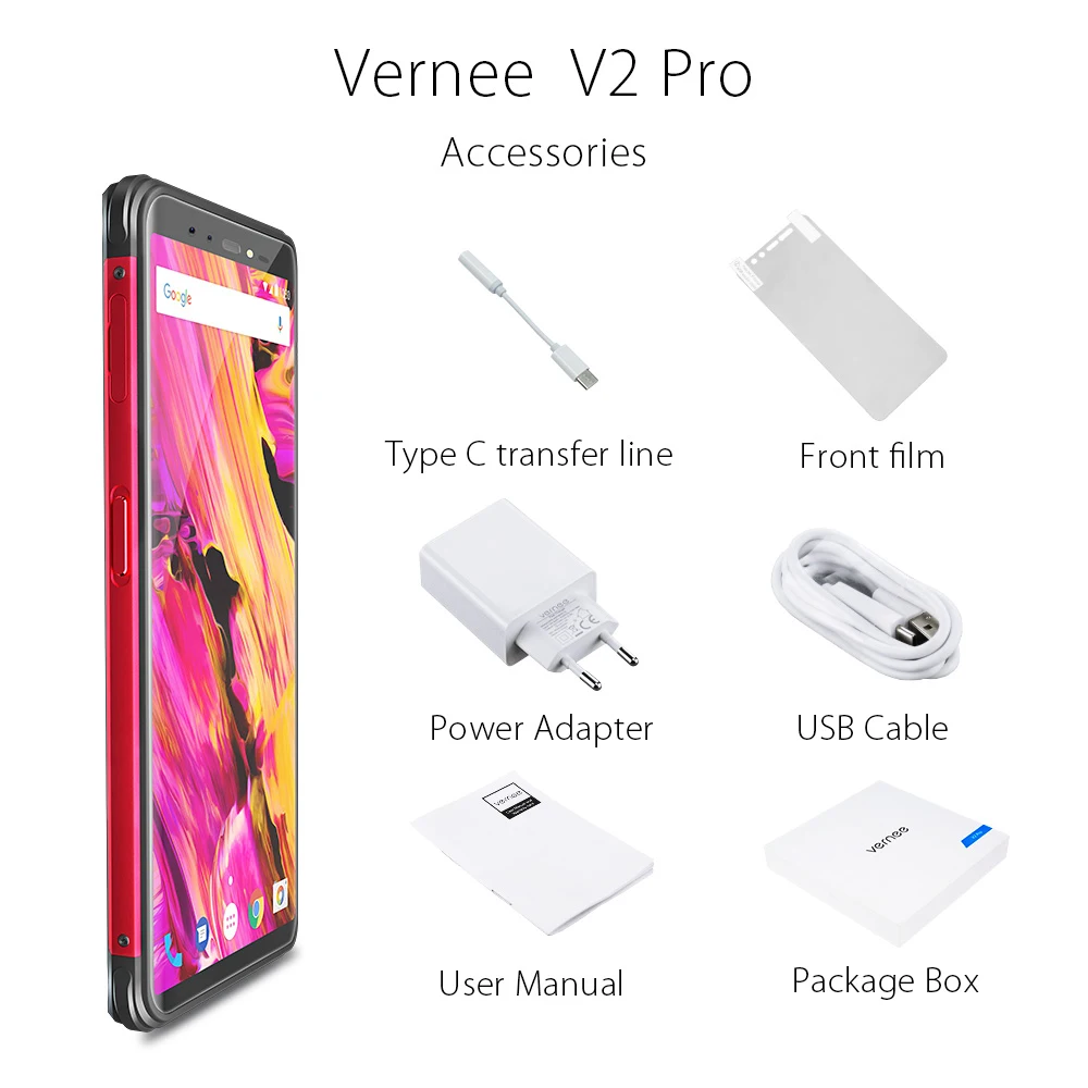 Оригинал Vernee V2 Pro IP68 Waterdichte 5 99 &quotFHD Gezicht ID Wereldwijde Netwerk 6GB 64GB Vier Cam NFC 6200 mah Android 8 1