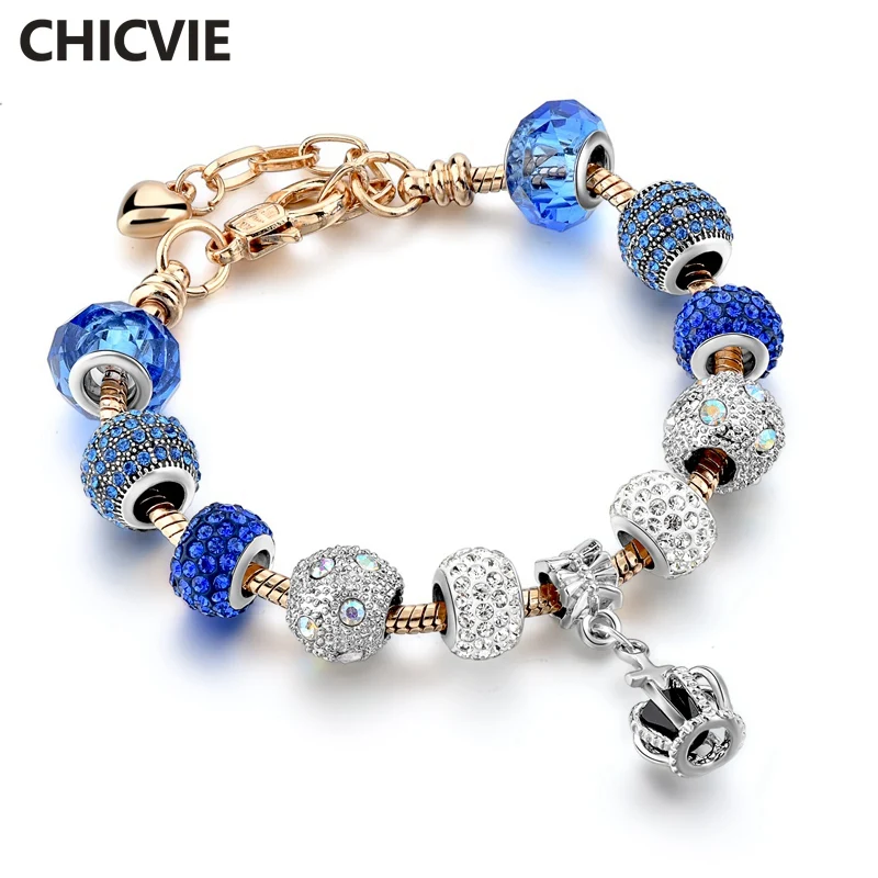 

CHICVIE Blue Crown Custom Adjustable Bracelets & Bangles Charms For Jewelry Making Friend Bracelet For Women Bracelet SBR170067