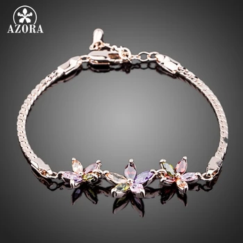 

AZORA Three Multicolour Flower Rose Gold Color Stellux Austrian Crystal Jewelry Bracelets TS0030