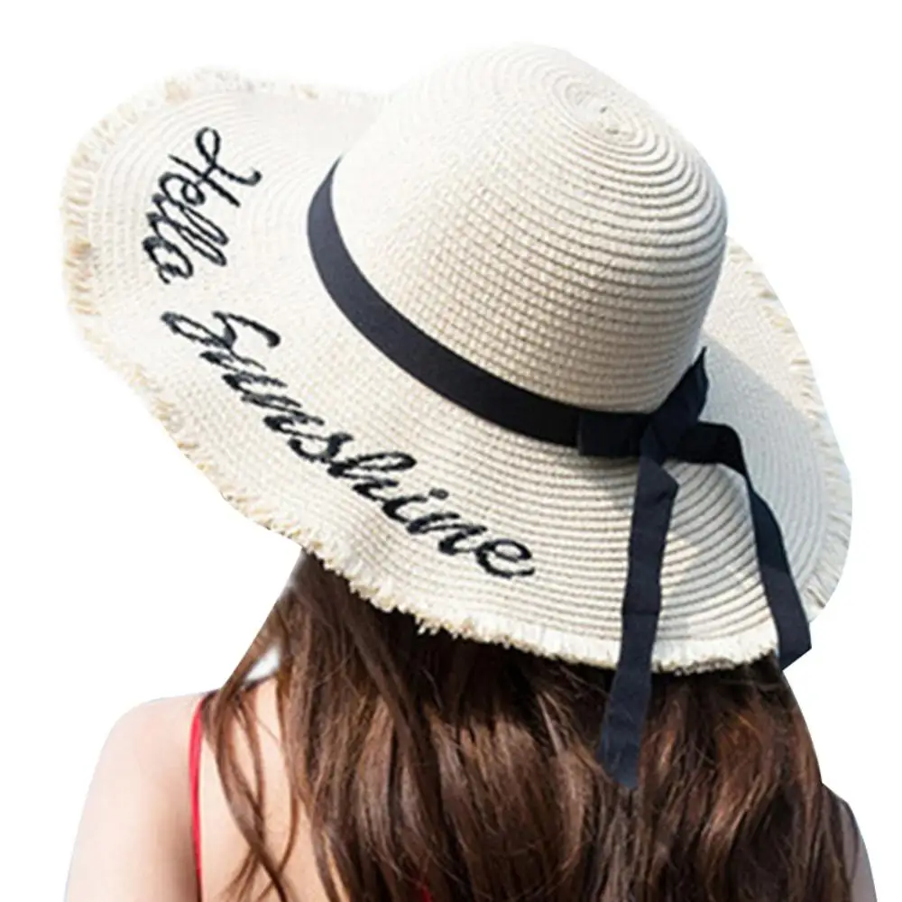 

Summer Beach Hat Women Sports Cap Bow-knot Wide Brim Sunscreen Breathable All-match Letter Printed Sports Caps
