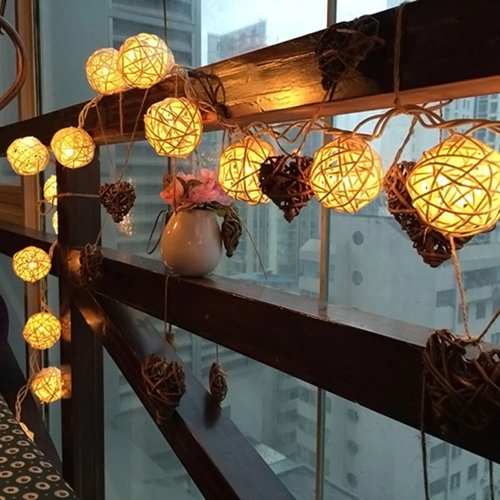 2.5m 20led Battery Powered Led Rattan Ball String Lights Decorative