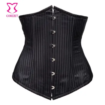 

Black Striped Satin Gothic Corselet Underbust Corset Steel Bone Waist Trainer Corsets Plus Size Women Corpete E Espartilhos Sexy