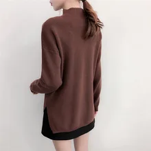 2018 womens drop shoulder crewneck sweater pullover loose sleeve suit to spring autumn winter coffee patch detail drop shoulder sweater