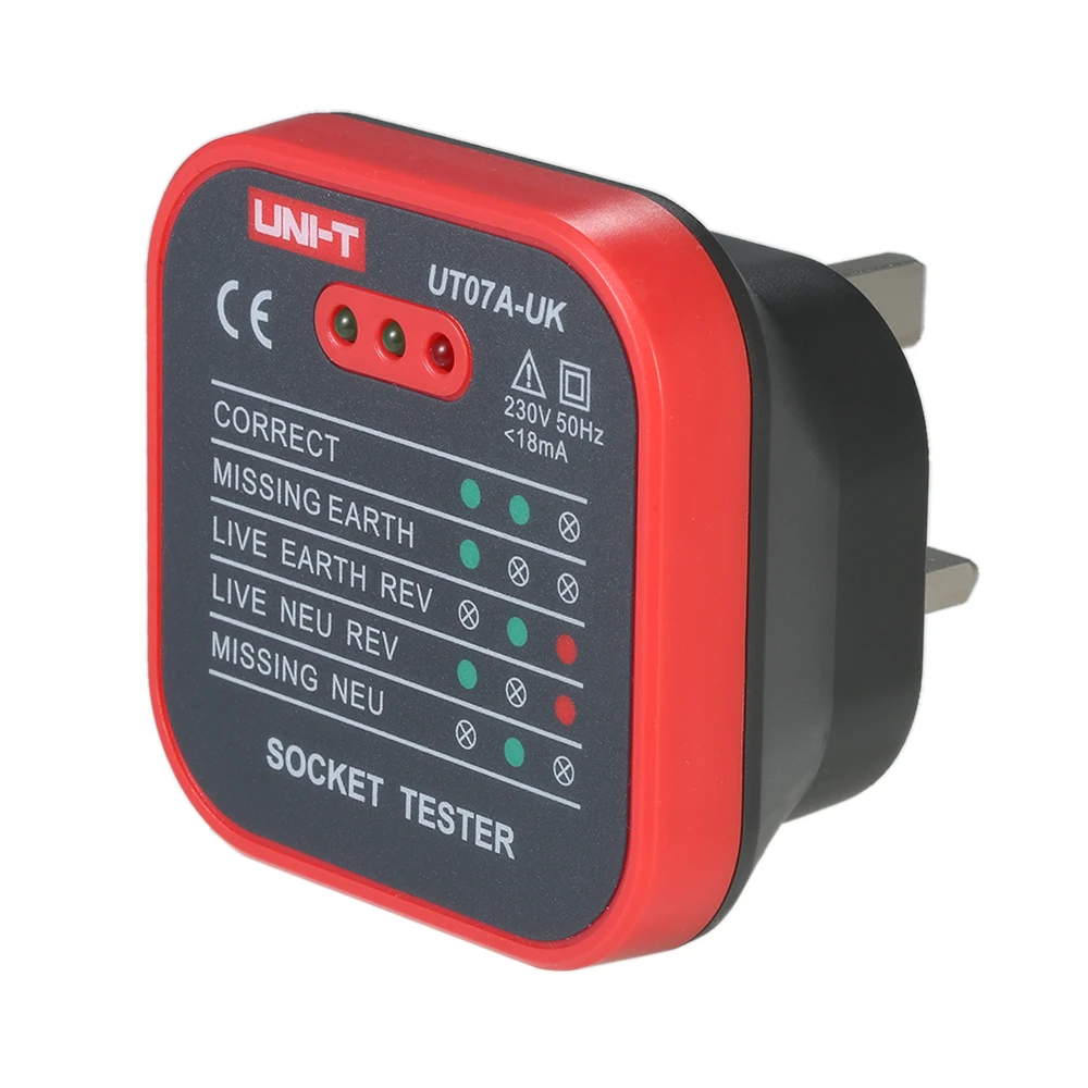 

UT07A-UK Professional Socket Tester Electrical Live/Null/Earth Line Polarity Detector UK Plug