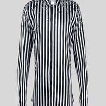 Размера плюс Мужская рубашка в полоску с драгоценными камнями, деловая рубашка, весна-осень, воротник-стойка, однобортная Повседневная Корейская рубашка