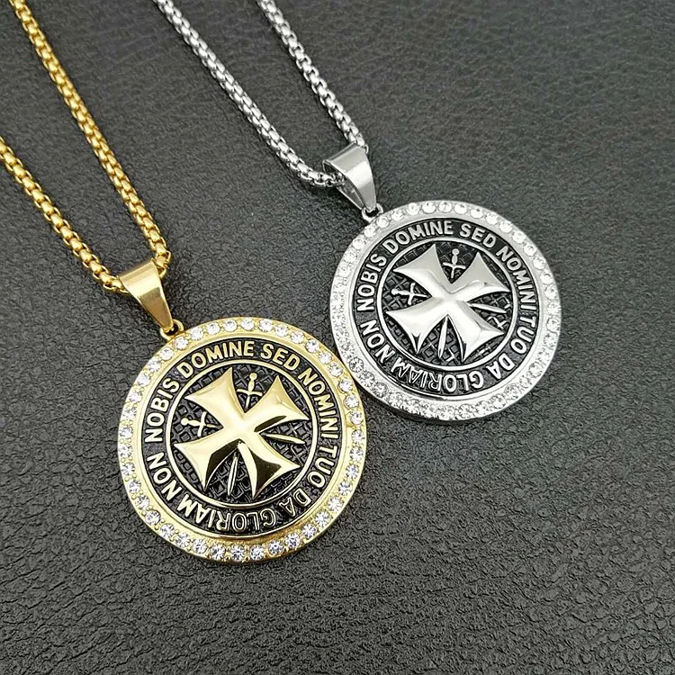 

2019 New model The Knights Templar Iron Cross Pendant Necklaces for Men Inlay CZ Stone Red Glaze Cross 316L Stainless Steel