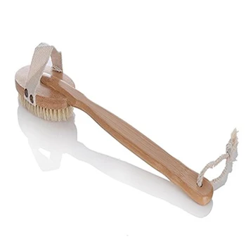 

Shower Brush Removable Bamboo Handle Natural Bristles Scrubber Bath Spa Massage Body Brush with Bent Wooden Handle