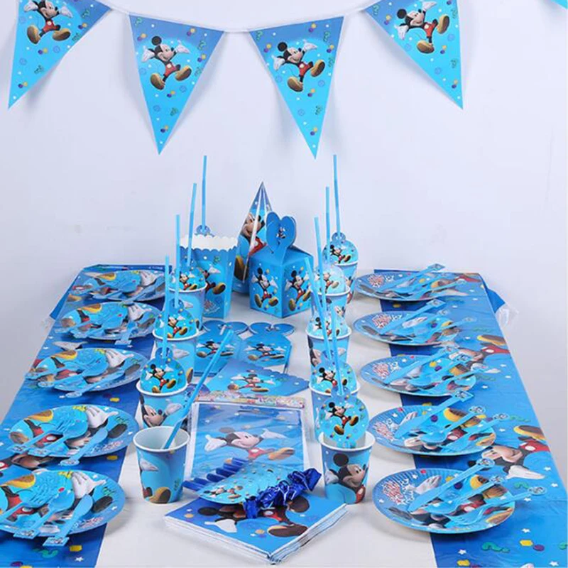 

135pcs/lot cute Mickey Children Birthday Party Decorations Kids Evnent Party Supplies Birthday Tableware Sets Party Favors