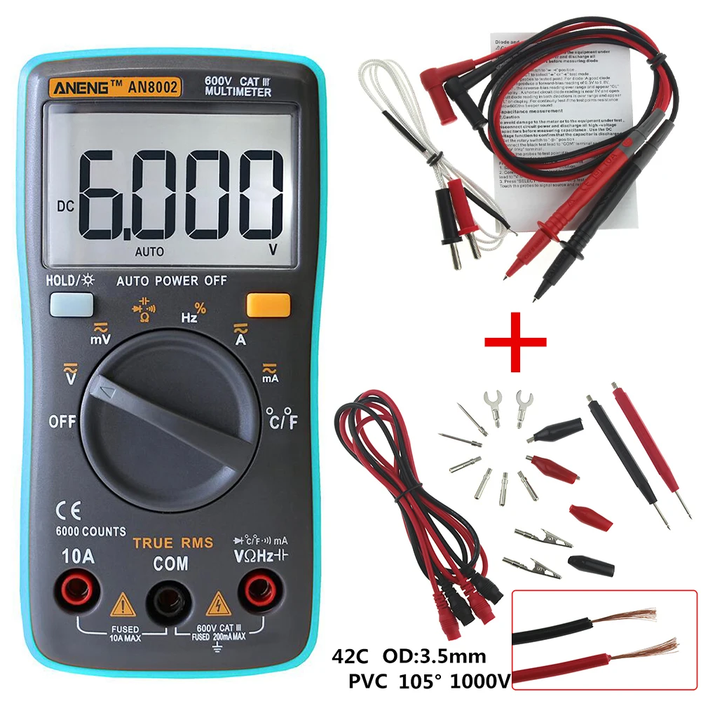 AN8002 Цифровой мультиметр 6000 отсчетов Цифровой мультиметр Профессиональный конденсатор тестер esr метр богатые счетчики индуктивности метр