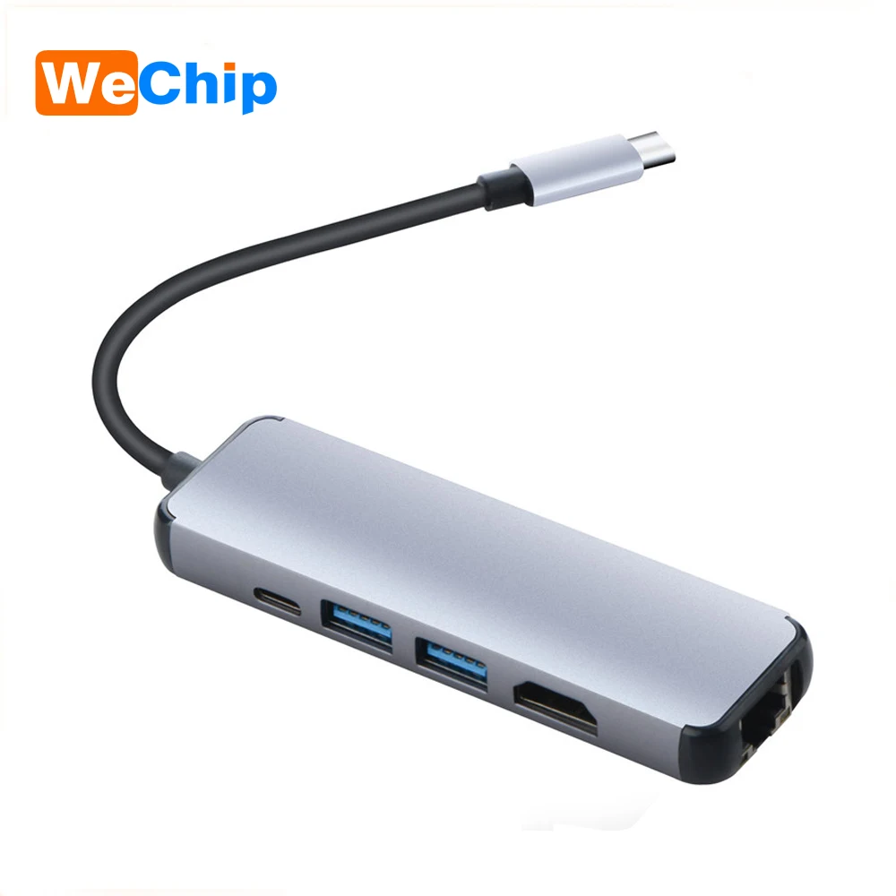 

5 in 1 USB Type C to Ethernet Adapter with HDMI Type C USB 2.0 HUB 3 Ports RJ45 lLAN Network Card Adapter for Macbook USB-C Type