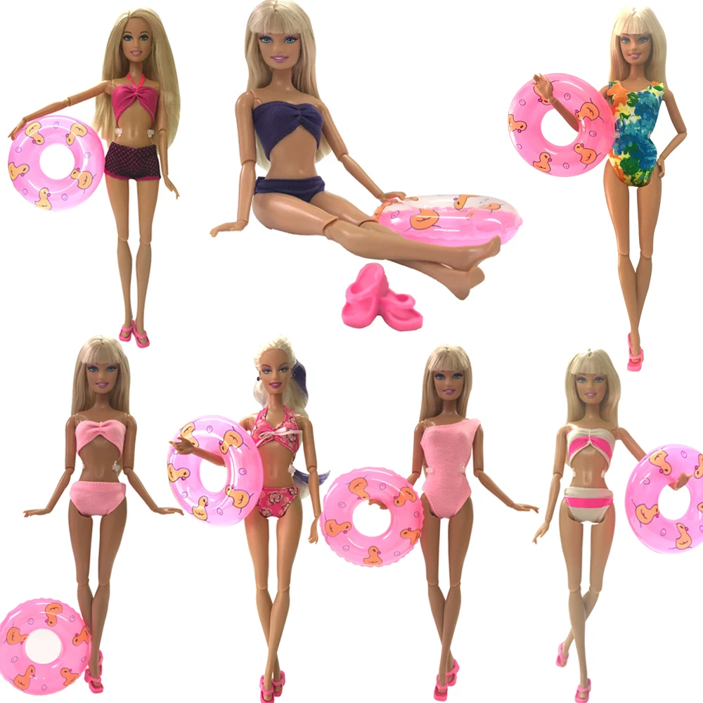 NK Un Ensemble Maillots De Bain Plage maillot de bain Pantoufles De Natation Bouée Bouée de sauvetage Anneau Pour Barbie accessoires de poupée Meilleur Fille Cadeau JJ