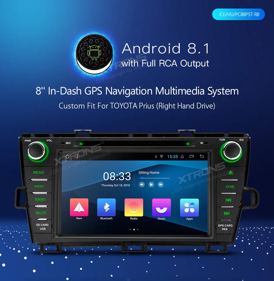 Top 8" Android 8.1 Oreo OS Car DVD Multimedia GPS Radio for Toyota Prius 2009-2013 (Right Hand Drive) with Full RCA Output Support 1