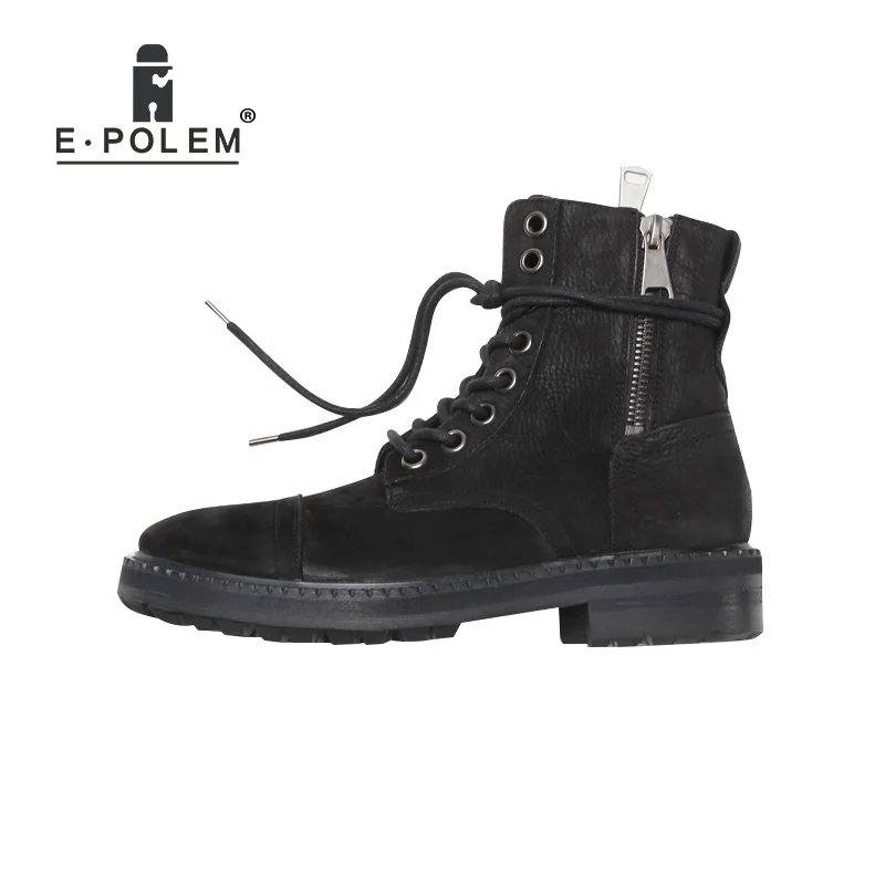 Fosco Dos Botas Do Alto Masculinos Black Escuro Superior Homens Velho Grosso Outono Rugas Vintage Sapatos parte Metal Retro Duplo Couro Zíper 8qq5SwOxX