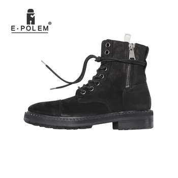 

Vintage Black Metal Double Zipper Shoes Boots Men's Autumn Dark Retro Old Matte Wrinkle Leather Thick High-Upper Male Shoes