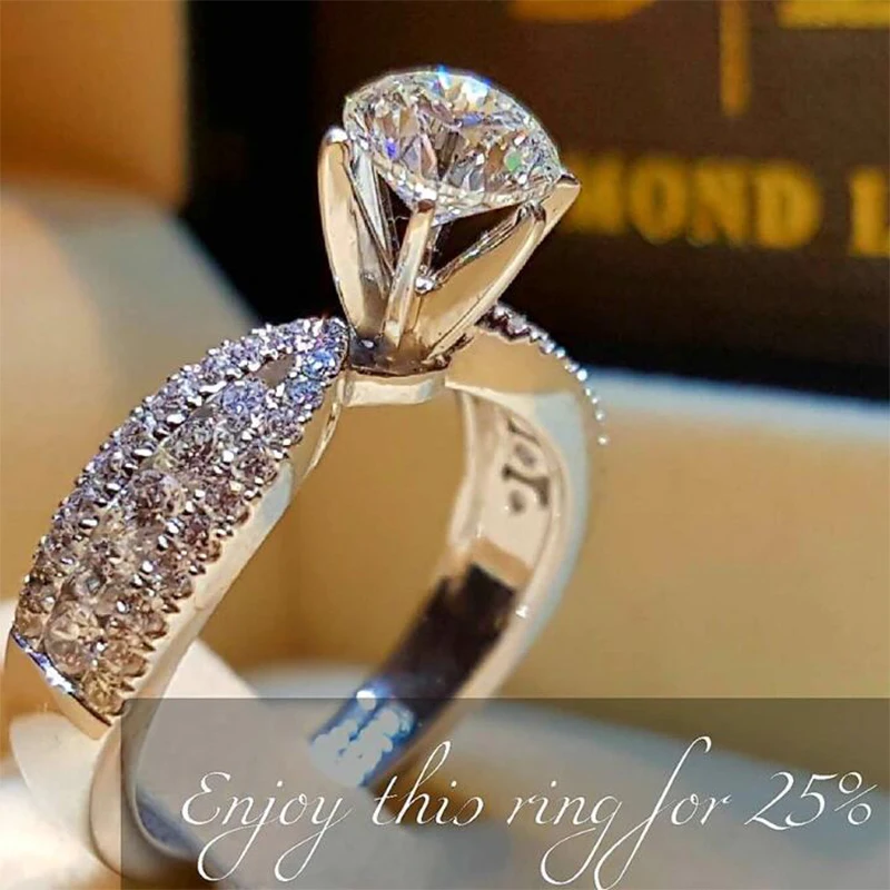 

Genuine High Quality AAA Zircon Wedding Rings for Women Engagement Jewelry 925 Sterling Silver Filled Six Claw Round Stone Ring