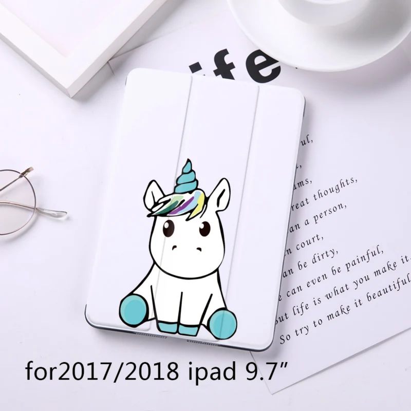 Cartoon Cute Unicorn Magnet Flip Cover For Apple iPad 9.7" Case For iPad Air 2 Mini2 PU Leather Tablet Folding Folio Case - Цвет: B200063-2017