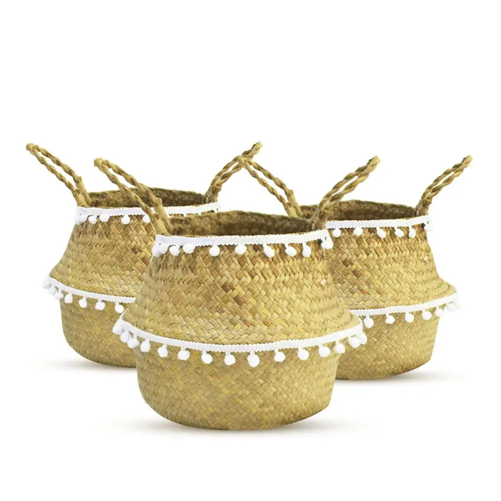 الأذنين سلة للزهور اللون الأساسي الأعشاب البحرية سلة التخزين منظم منزلي مصنع ورود للزينة سلة سطح المكتب الديكور